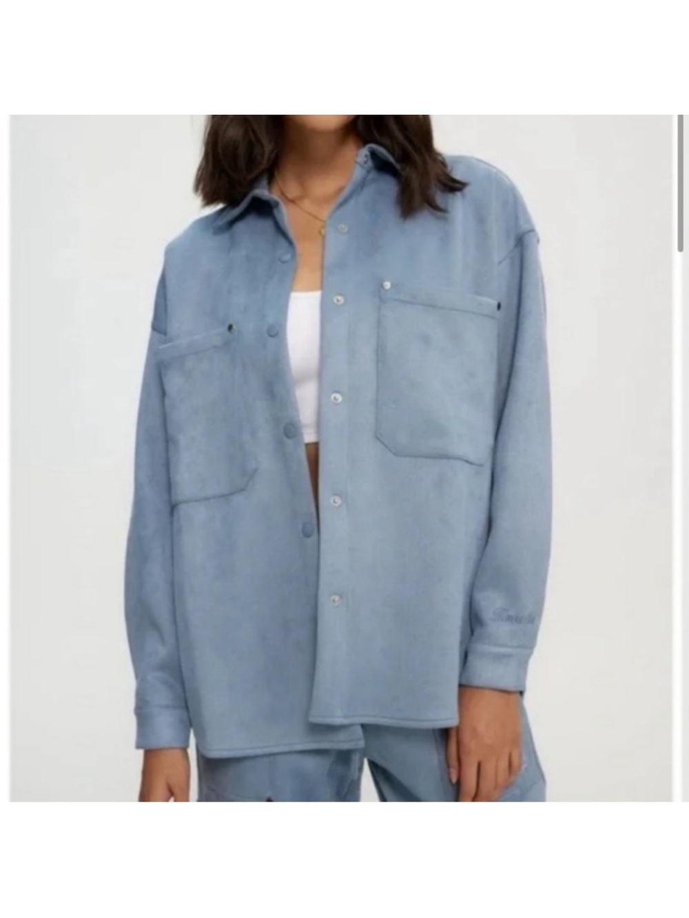 Light Blue Women's Oversized Button-Up Jacket